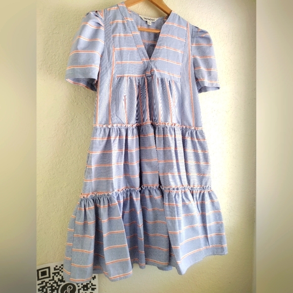 Davi & Dani Blue And Orange Tiered Babydoll Dress - Picture 3 of 7